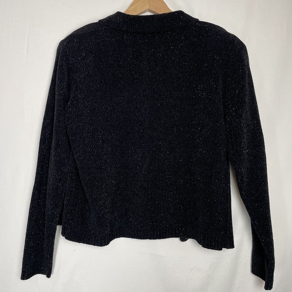 VTG Christopher&Banks Black collared Shimmer Crushed Velvet Button down Sweater - Picture 6 of 7